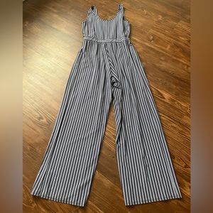 Black/ blue and white stripped cotton jumpsuit